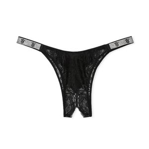 Victoria's Secret Black Lace Panty with Logo Detail